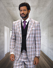 VECCI 3 PC GRAY PLAID MODERN FIT SUIT