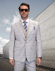 VENETO 3 PC TAN PLAID MODERN FIT SUIT