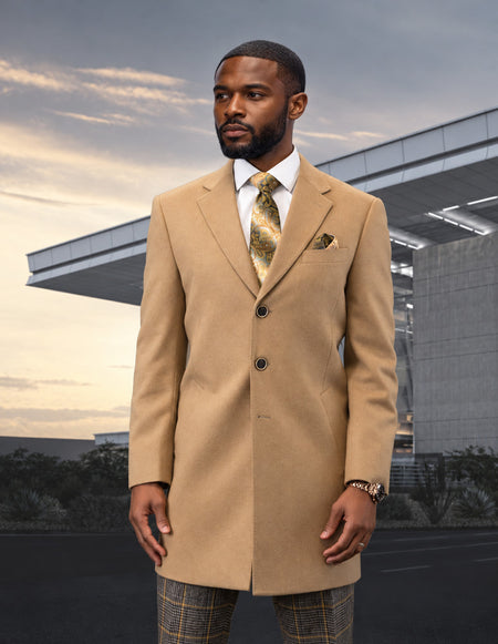CAMEL MODERN FIT WOOL OVERCOAT