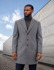 GRAY MODERN FIT WOOL OVERCOAT