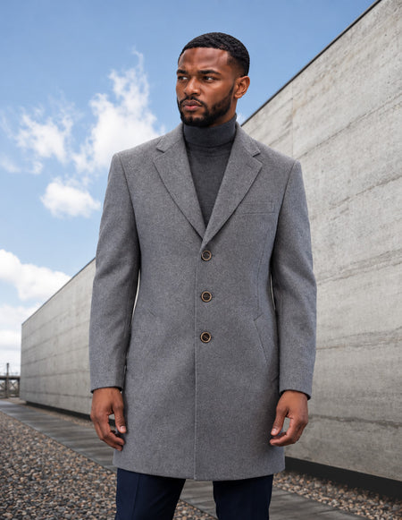 GRAY MODERN FIT WOOL OVERCOAT