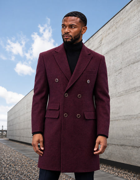 BURGUNDY DOUBLE BREASTED OVER COAT