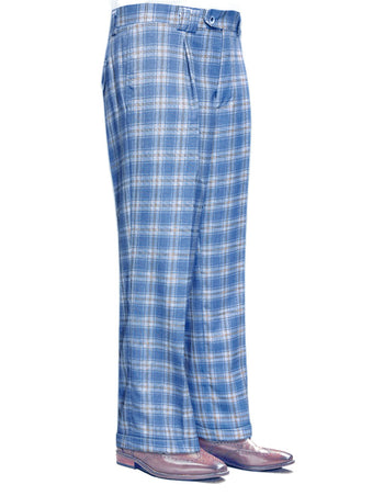 BLUE PLAID WIDE LEG DRESS PANTS