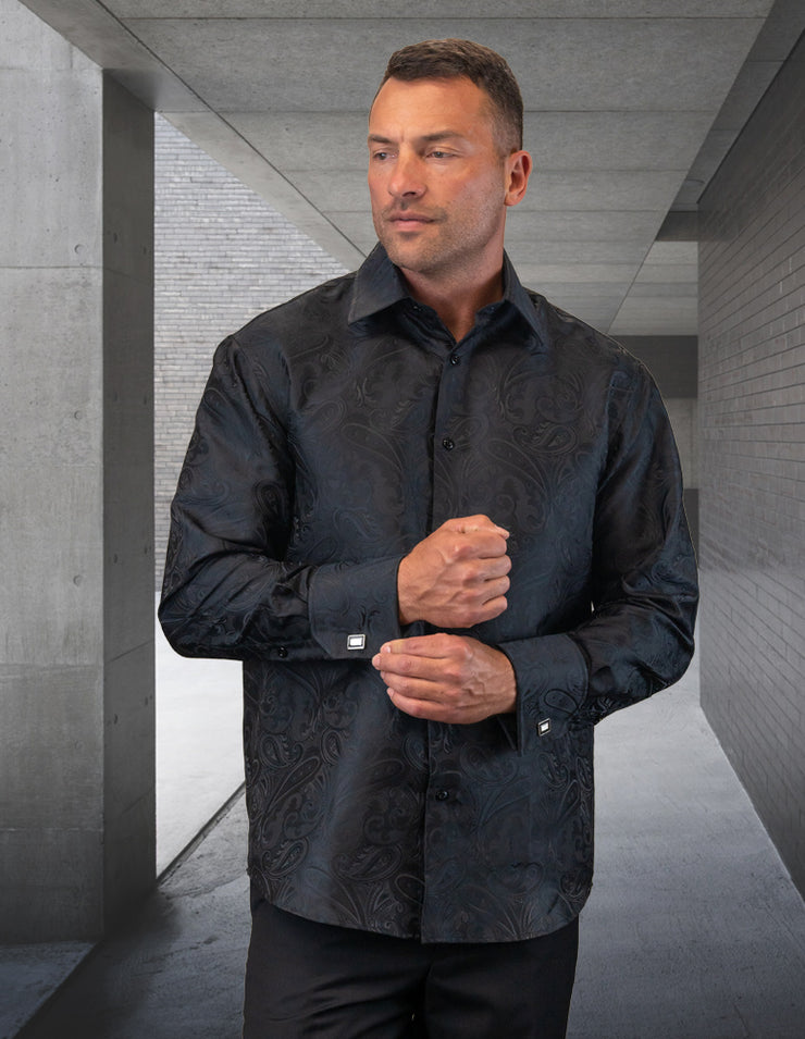 FANCY REGULAR FIT BLACK DRESS SHIRT