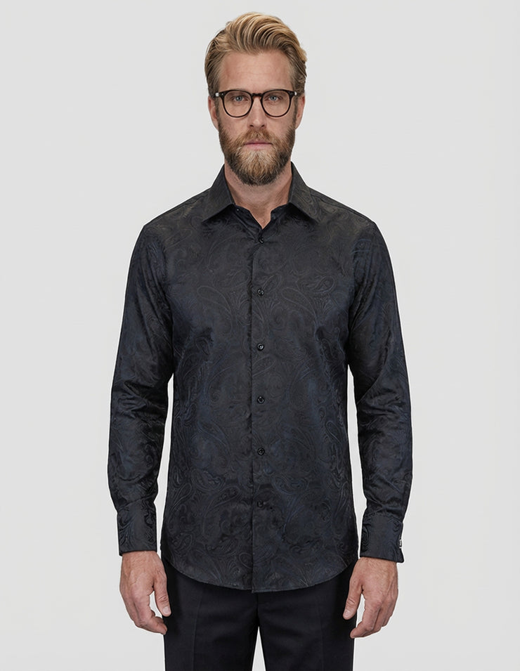 FANCY REGULAR FIT BLACK DRESS SHIRT