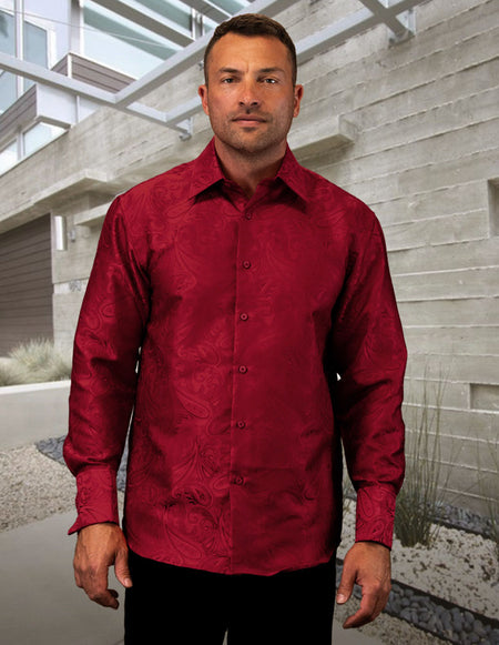 FANCY REGULAR FIT BURGUNDY DRESS SHIRT