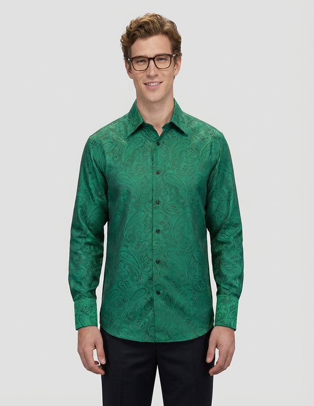 slim fit dress slacks Serpent Noir Silk Shirt - Made to Order main image 1