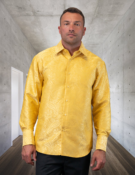 FANCY REGULAR FIT GOLD DRESS SHIRT