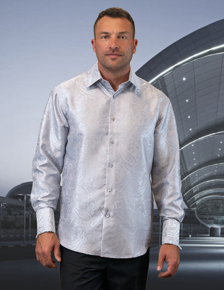 FANCY REGULAR FIT SILVER DRESS SHIRT