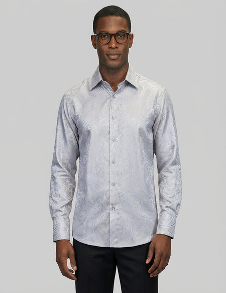 FANCY REGULAR FIT SILVER DRESS SHIRT
