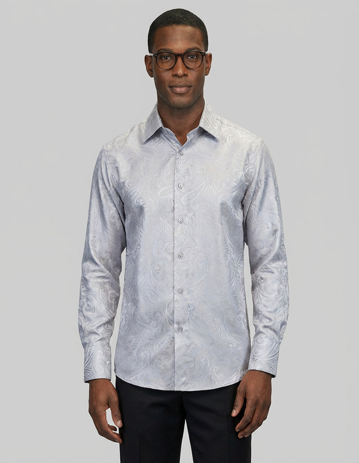 FANCY REGULAR FIT SILVER DRESS SHIRT