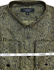 FANCY WOVEN BLACK GOLD PAISLEY DRESS SHIRT