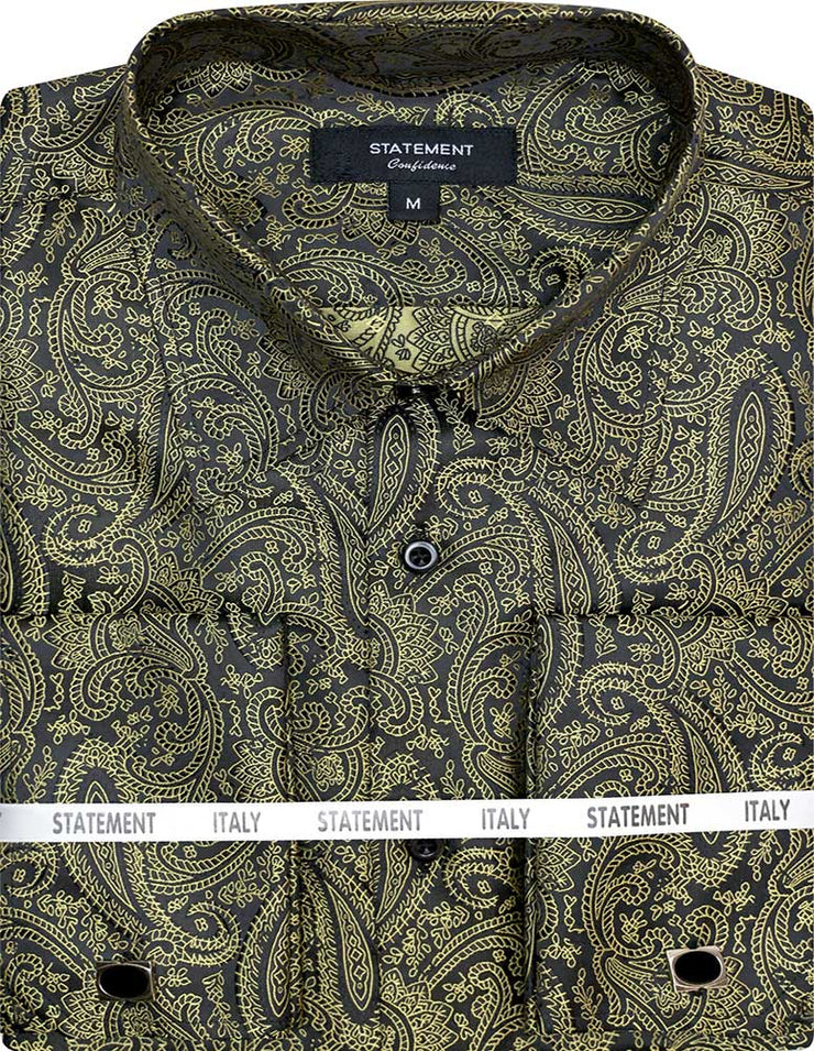 FANCY WOVEN BLACK GOLD PAISLEY DRESS SHIRT
