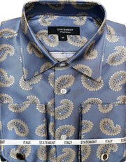 FANCY WOVEN BLUE PAISLEY DRESS SHIRT