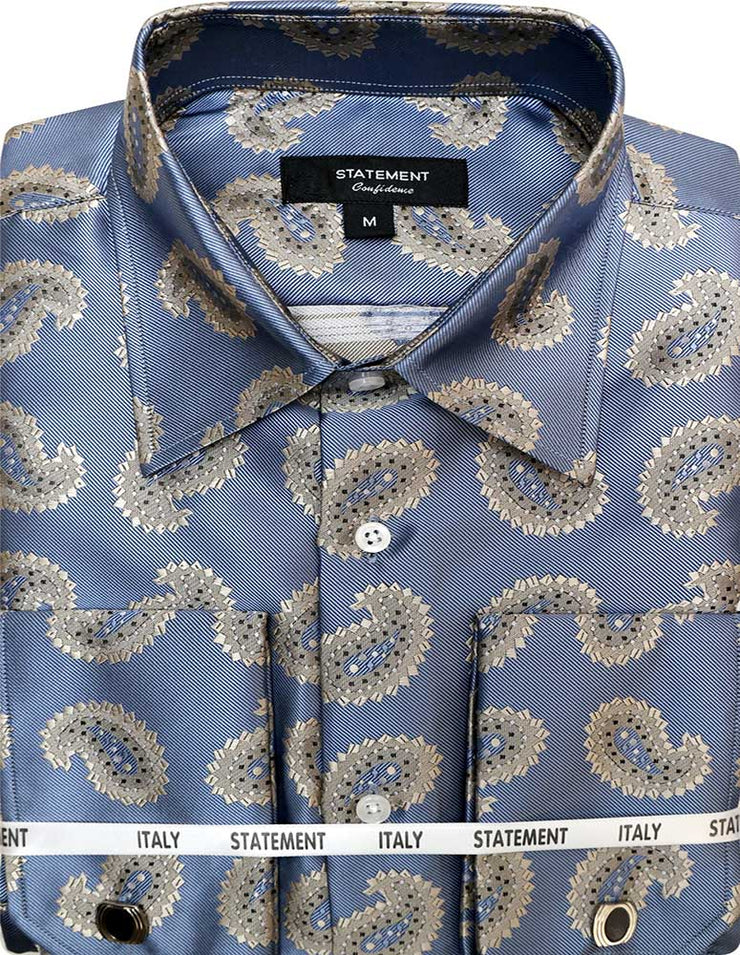 FANCY WOVEN BLUE PAISLEY DRESS SHIRT