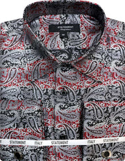 FANCY WOVEN BURGUNDY PAISLEY DRESS SHIRT