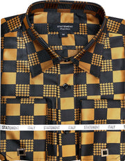 FANCY WOVEN CAMEL CHECKERED DRESS SHIRT