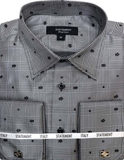 FANCY WOVEN GREY PLAID DRESS SHIRT