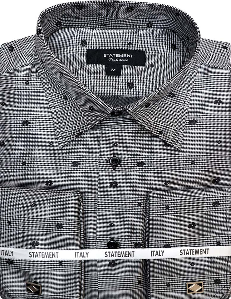 FANCY WOVEN GREY PLAID DRESS SHIRT