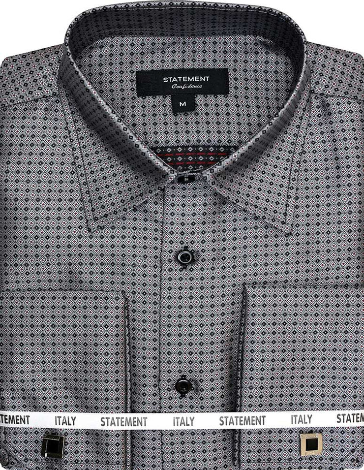 FANCY WOVEN GREY GEO DRESS SHIRT