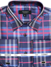 FANCY WOVEN INDIGO PLAID DRESS SHIRT