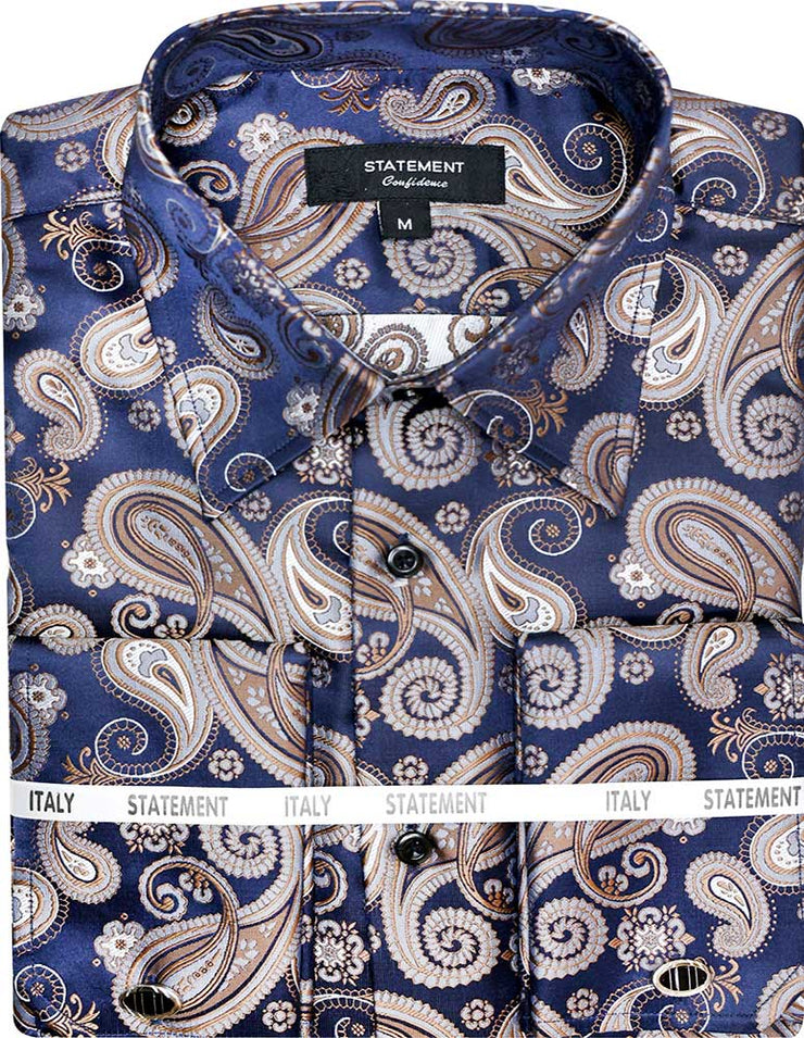 FANCY WOVEN NAVY PAISLEY DRESS SHIRT