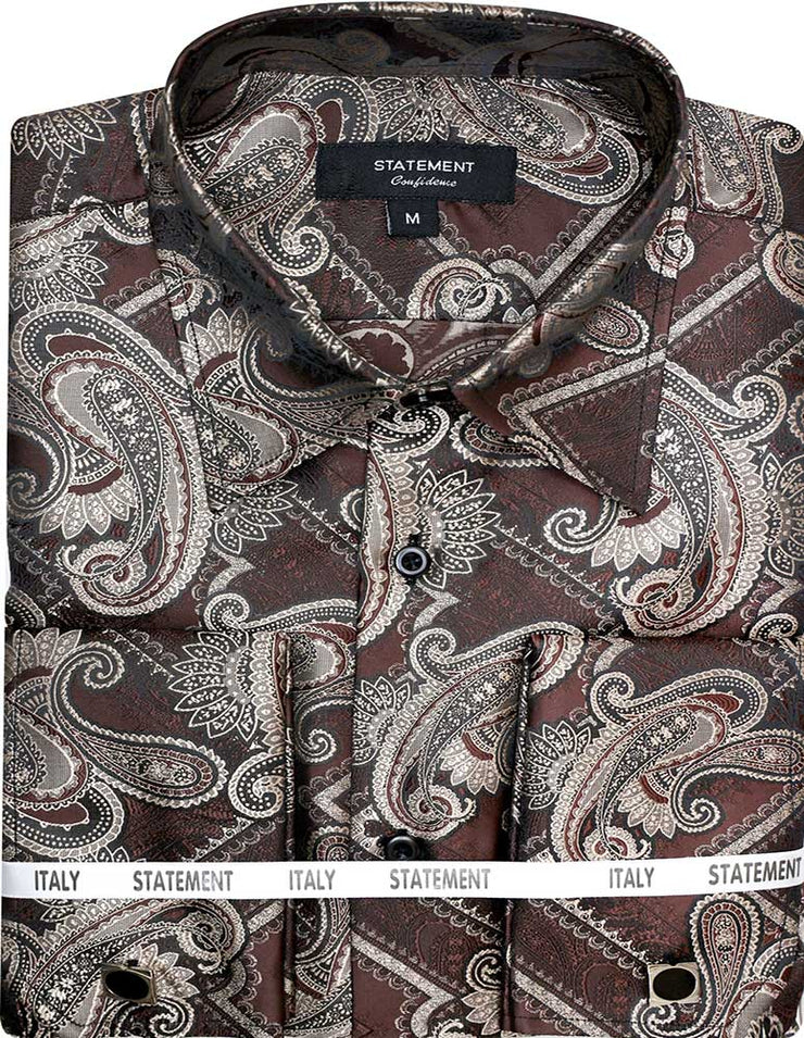 FANCY WOVEN PLUM PAISLEY DRESS SHIRT