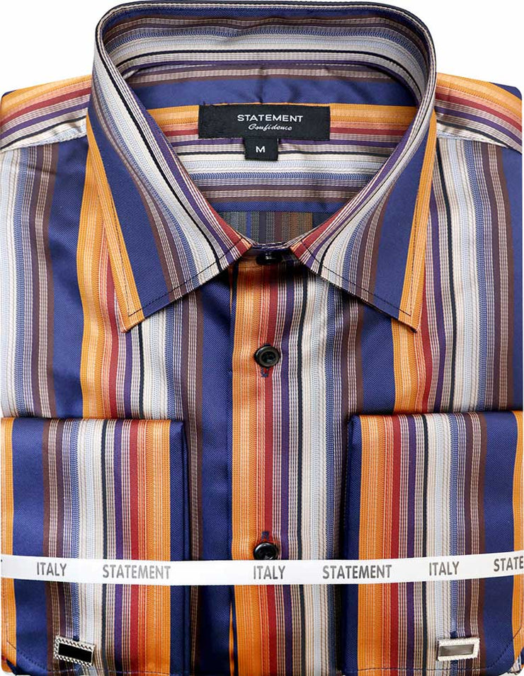 FANCY WOVEN MULTI STRIPE DRESS SHIRT