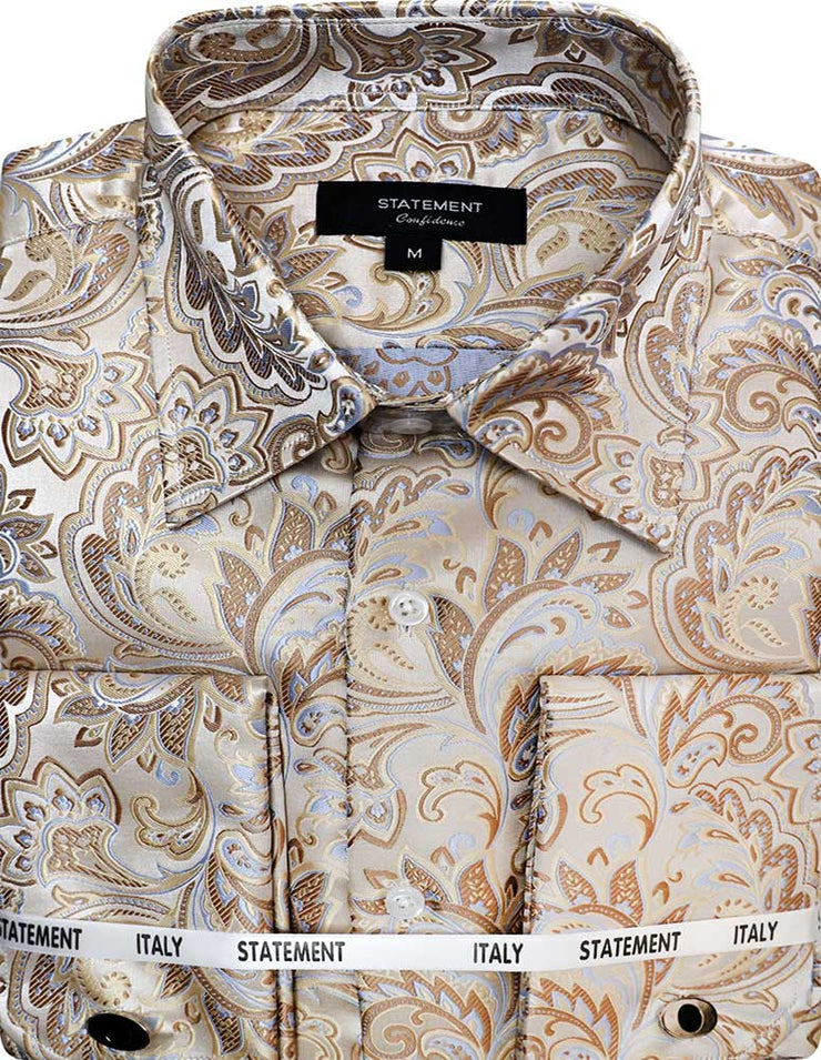 FANCY WOVEN TAN PAISLEY DRESS SHIRT