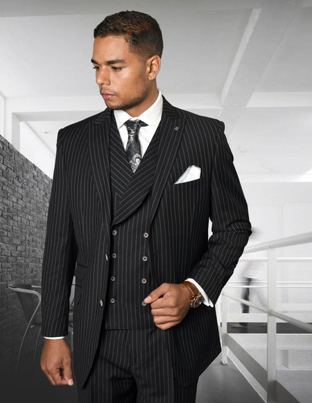 ZARELLI 3 PC BLACK REGULAR FIT SUIT