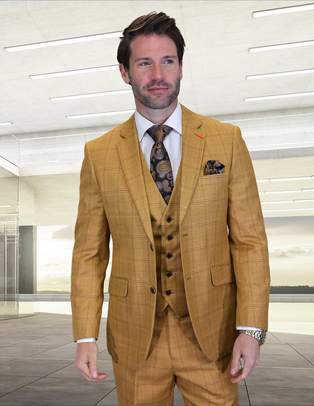 ZILO 3 PC CAMEL PLAID MODERN FIT SUIT