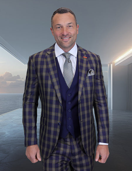 ZILONI 3 PC MIDNIGHT PLAID MODERN FIT SUIT