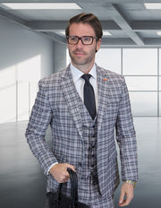 ZILONI 3 PC BLACK PLAID MODERN FIT SUIT
