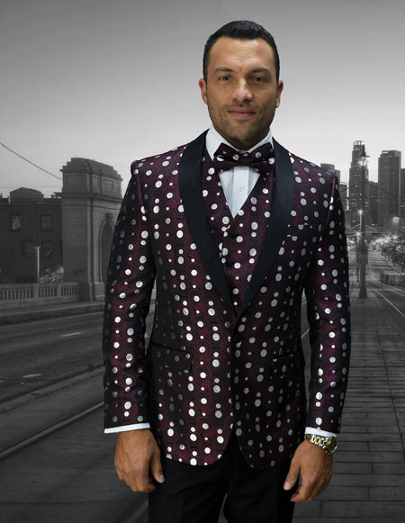 BELAGIO XIII BURGUNDY TAILORED FIT 3 PC TUXEDO