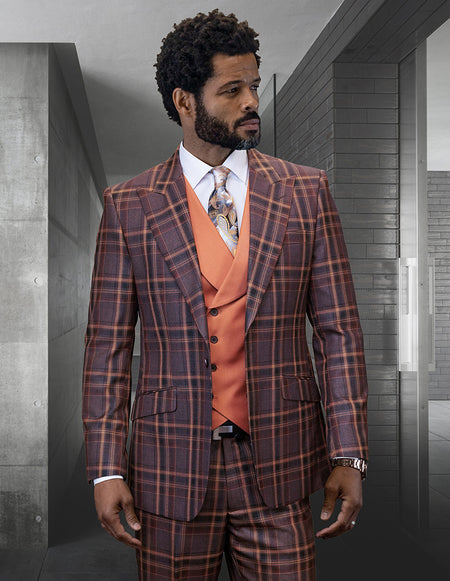 FIRENZE COPPER PLAID MODERN FIT 3 PC SUIT