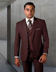 MARCO BURGUNDY DOUBLE BREASTED MODERN FIT 3 PC SUIT