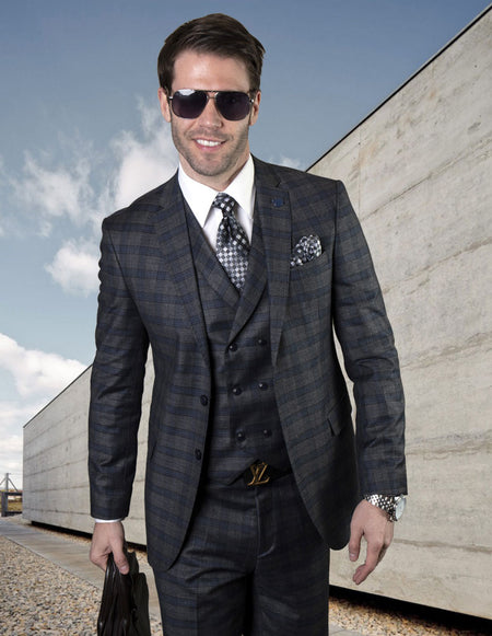 MATIAS H. CHARCOAL 3 PC PLAID MODERN FIT SUIT