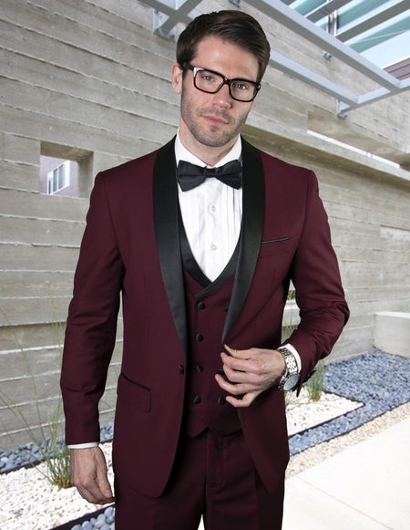 MGM BURGUNDY TAILORED FIT 3 PC TUXEDO