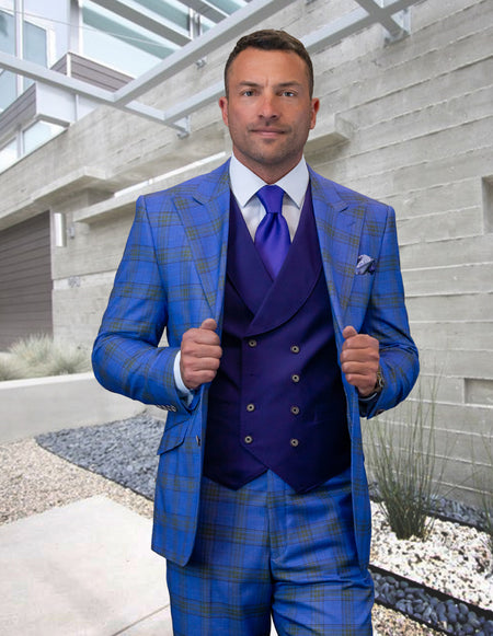 OKA PURPLE PLAID MODERN FIT 3 PC SUIT