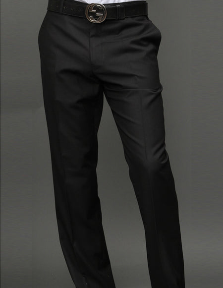 BLACK MODERN FIT FLAT FRONT DRESS PANTS