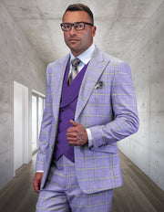 PHILY LAVENDER WINDOW PANE MODERN FIT 3 PC SUIT