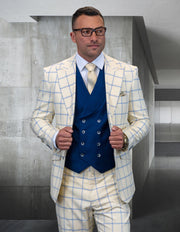 PHILY OFF WHITE WINDOW PANE MODERN FIT 3 PC SUIT