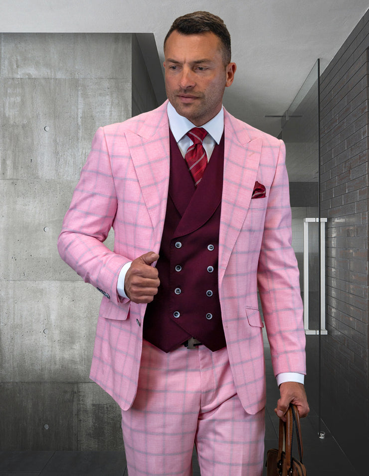 PHILY PINK WINDOW PANE MODERN FIT 3 PC SUIT