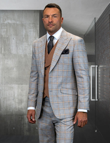 PHILY TAN WINDOW PANE MODERN FIT 3 PC SUIT