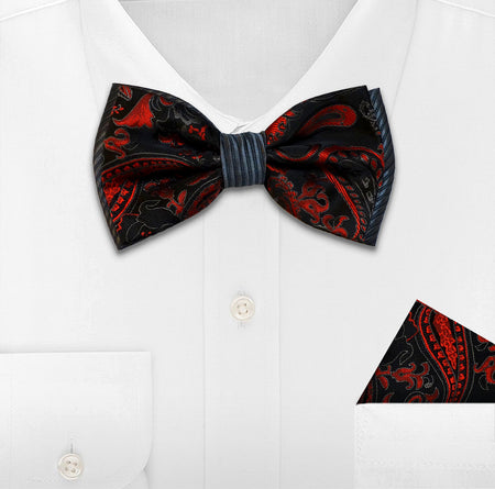 RED WOVEN BOW TIE & HANKIE SET