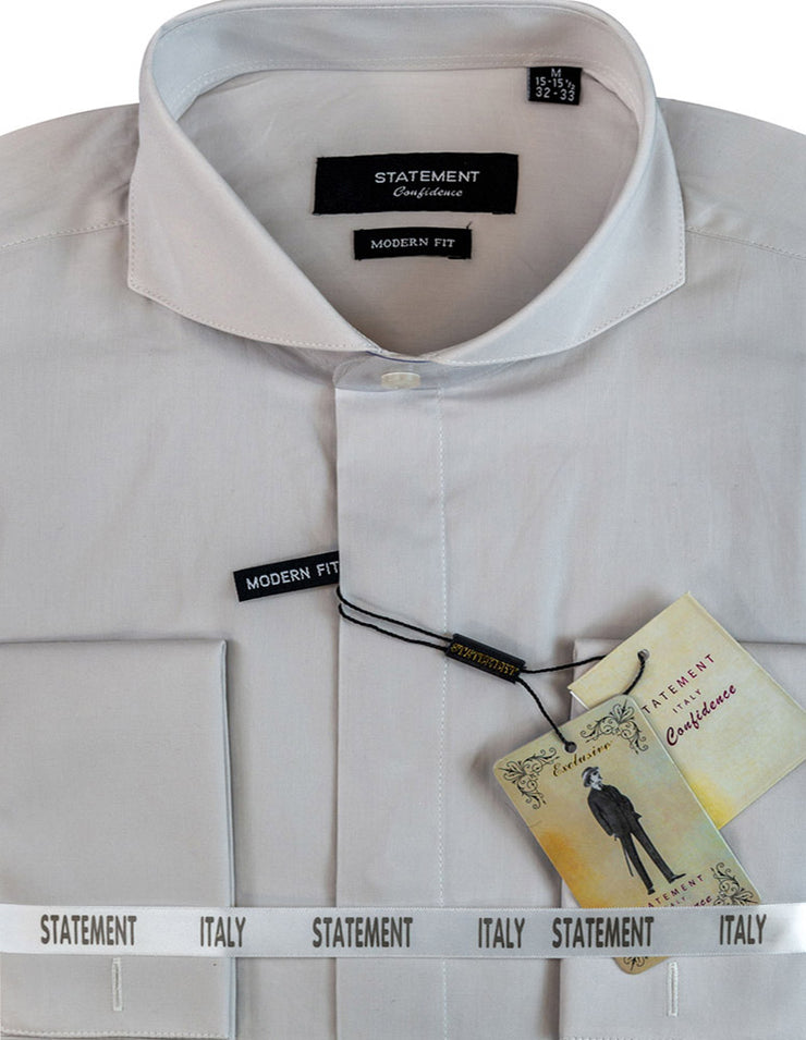 MODERN FIT GRAY DRESS SHIRT WITH SPREAD COLLAR & FRENCH CUFF