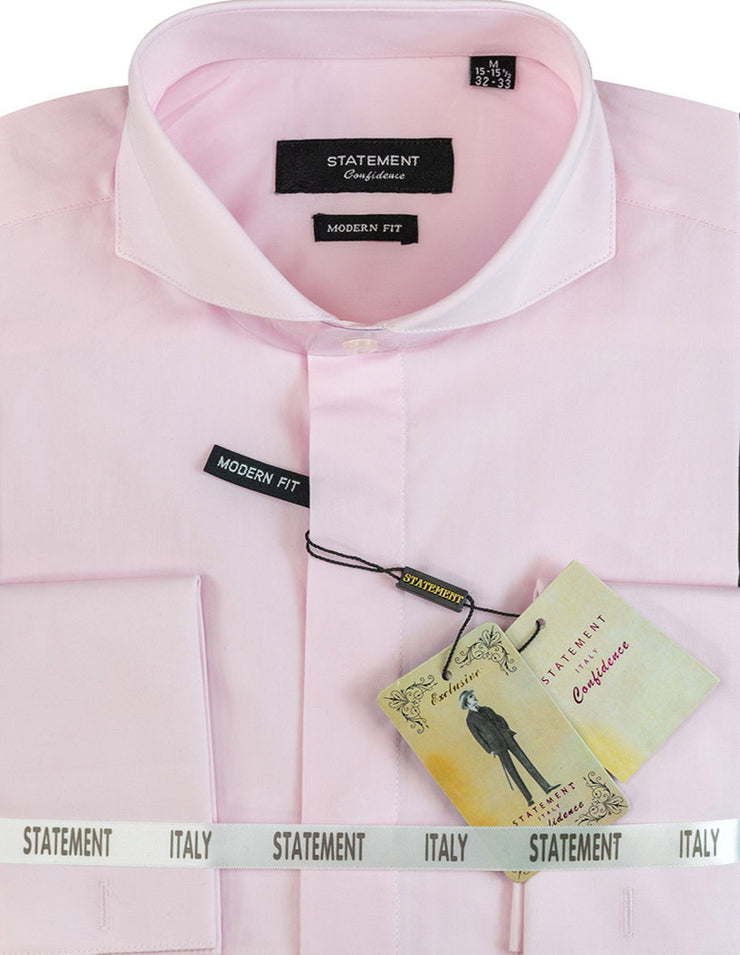 MODERN FIT PINK DRESS SHIRT WITH SPREAD COLLAR & FRENCH CUFF