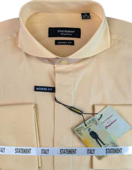 MODERN FIT TAN DRESS SHIRT WITH SPREAD COLLAR & FRENCH CUFF