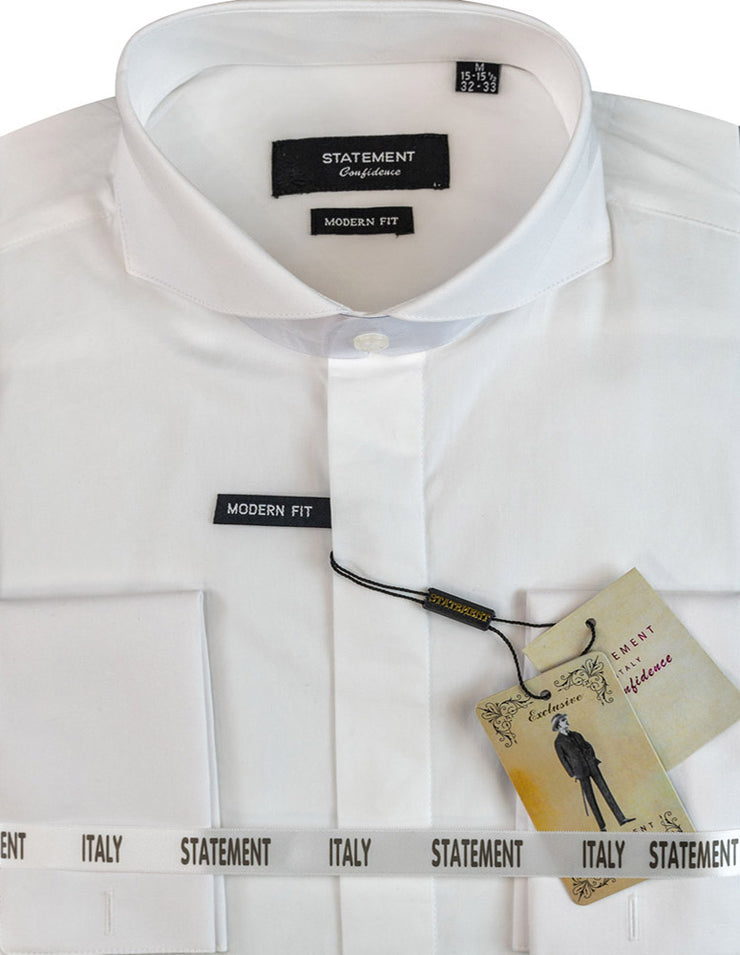 MODERN FIT WHITE DRESS SHIRT WITH SPREAD COLLAR & FRENCH CUFF
