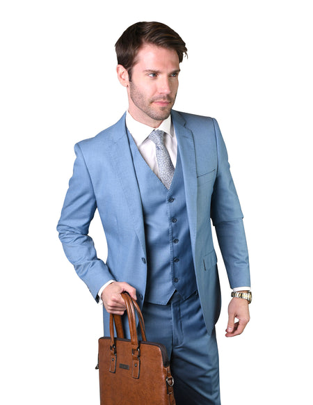 LAWRENCE STEEL BLUE TAILORED FIT 3 PC SUIT